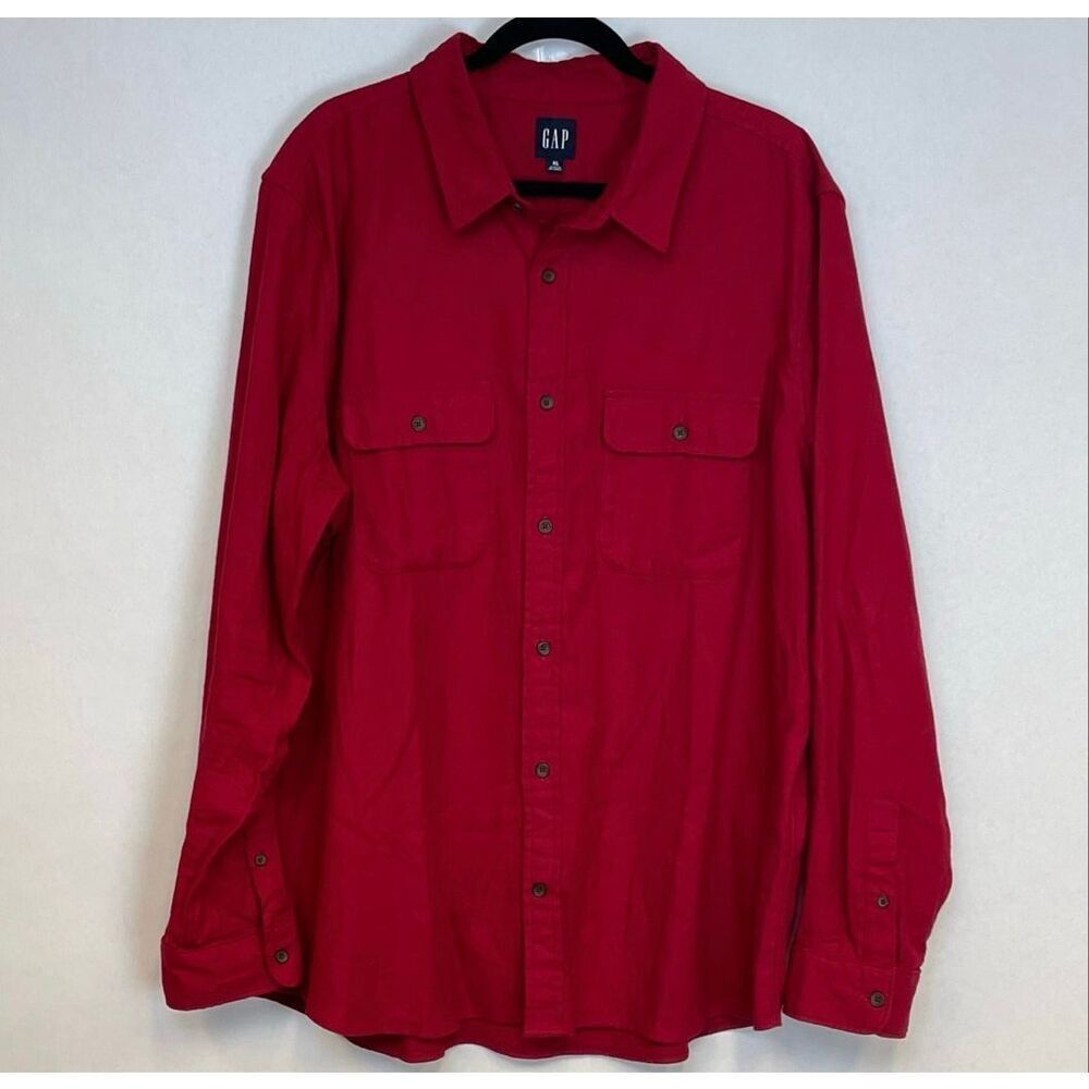 GAP Men’s Button Down Flannel Shirt XL Red Chamois Cotton Workwear‎ Holidays
